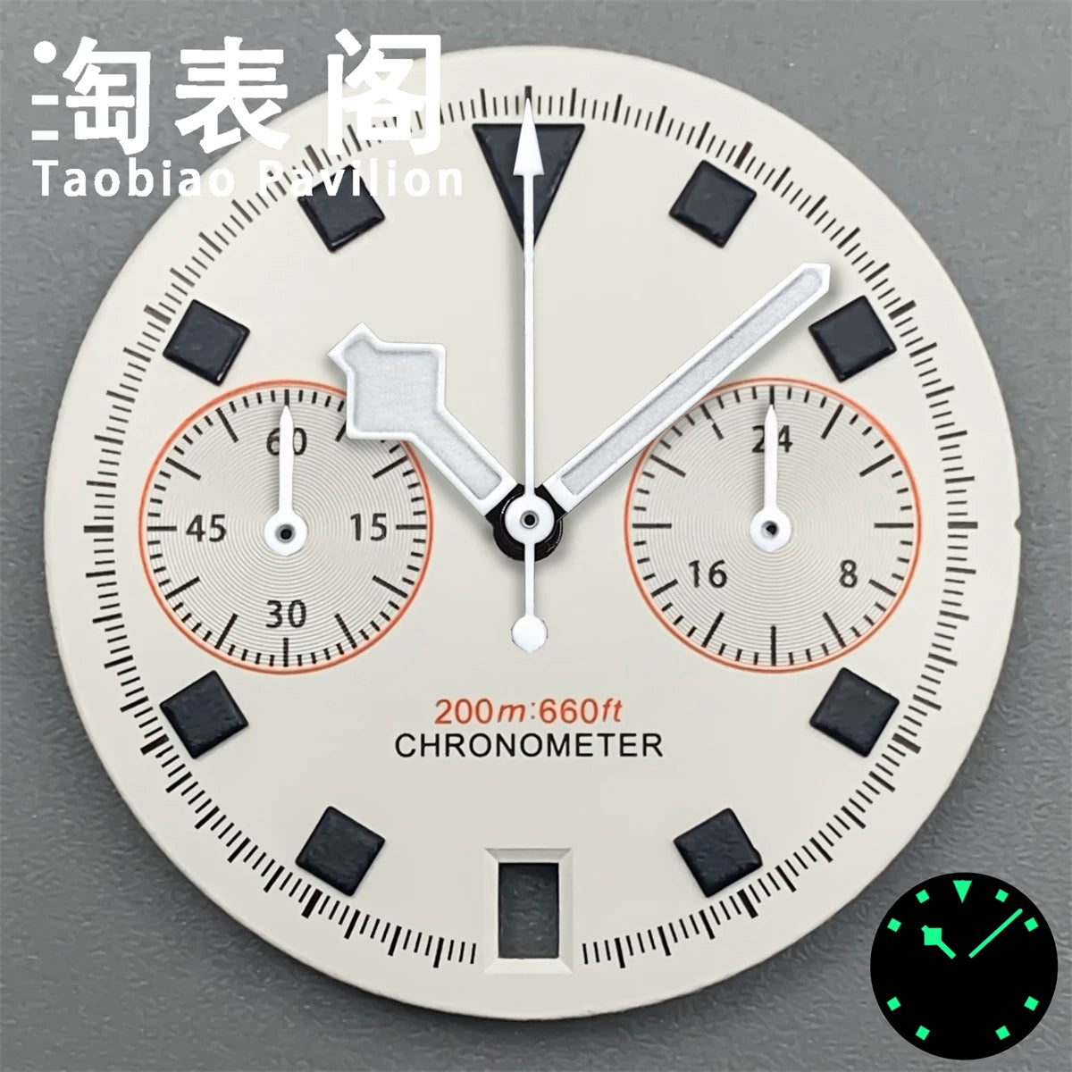 30Mm quartz vk64 dial multi-function chronograph dial snowflake hands 6 o'clock calendar green lume