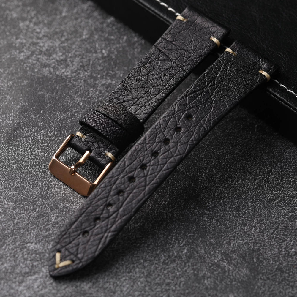 Handmade Ostrich Leather Strap 18 19 20 21 22mm Black Soft Men's Bracelet Vintage Fit Seiko 125mm+75mm