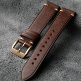 Solid CUSN8 Bronze Clasp Leather Strap High-end first-layer cowhide  20MM 21MM matte green black brown