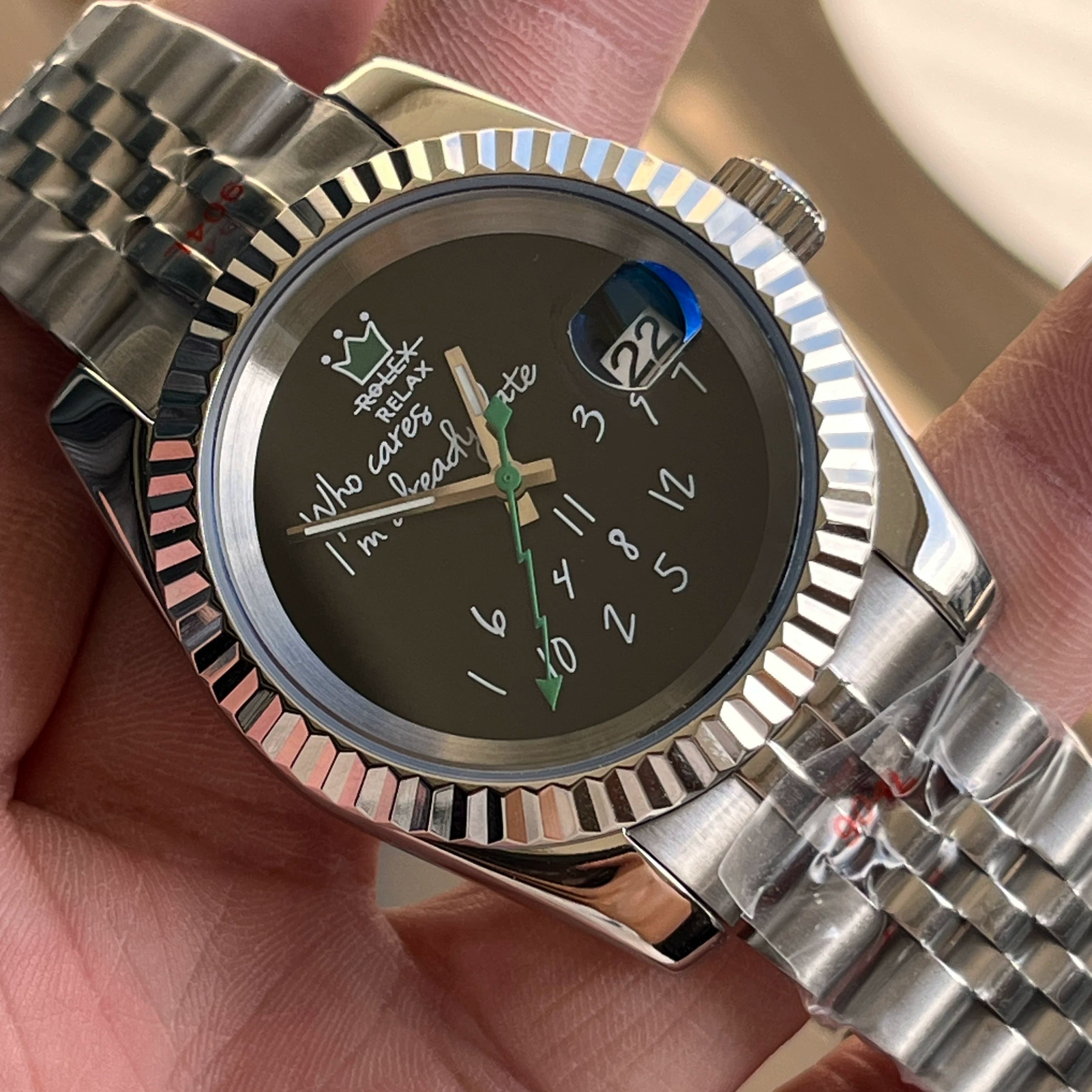 Crowned Who cares I am already Late Dial for NH35 28.5mm dial English digital spoof