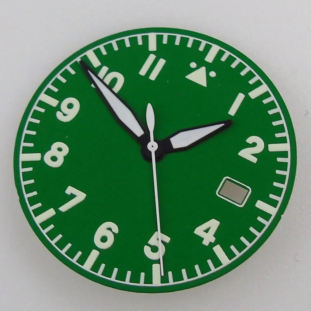 33.5MM Sterile Pilot Dial for TMI NH35 Green luminous Date Window Green BLue Black Vintage Style