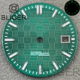 31MM Dial engineer checkered strips scale watch dial 3 o'clock calendar green luminous light for NH35 Miyota 8215, PT5000, ETA2824movement