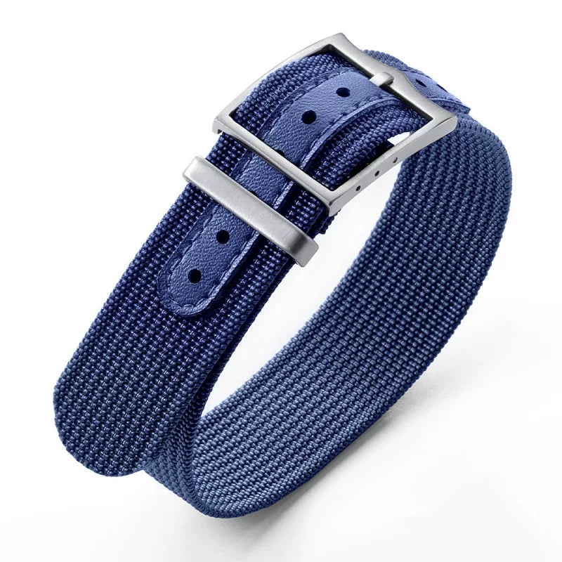 Nato nylon strap with leather sticker For Sub FXD etc Seiko Mods 20/22mm Silver Buckle