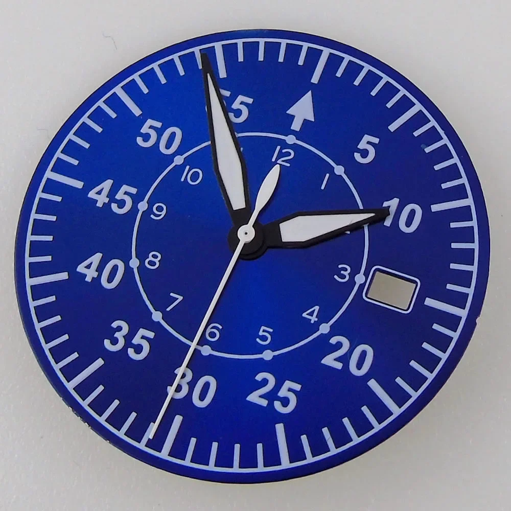33.5MM Sterile Pilot Dial for TMI NH35 Green luminous Date Window Green BLue Black Vintage Style