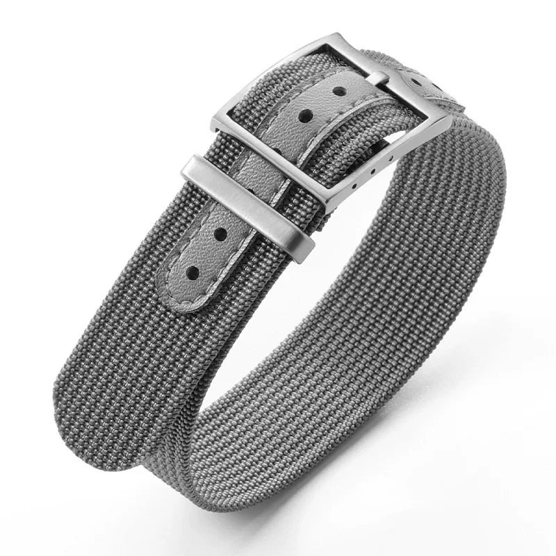 Nato nylon strap with leather sticker For Sub FXD etc Seiko Mods 20/22mm Silver Buckle