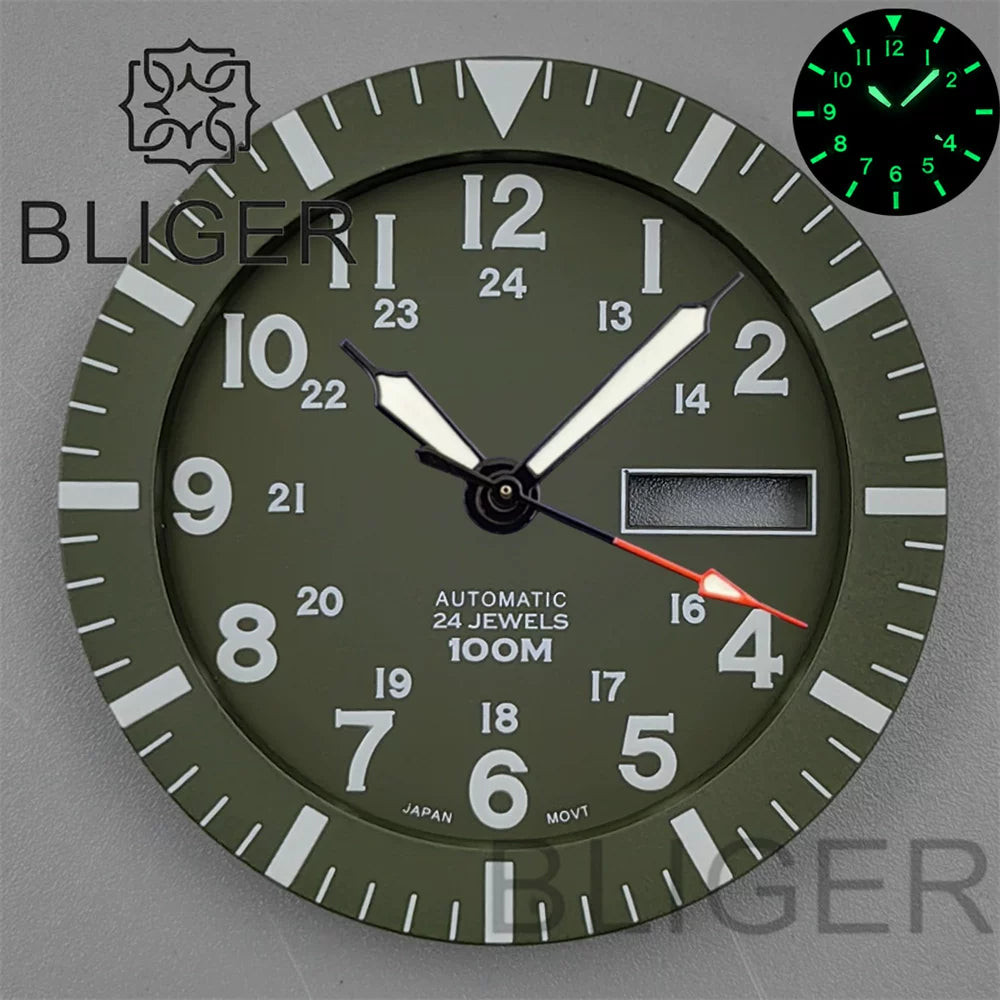 42MM Silver / black Pilot case  retro strap with 34.3mm dial pin for NH35 NH36 watch accessories