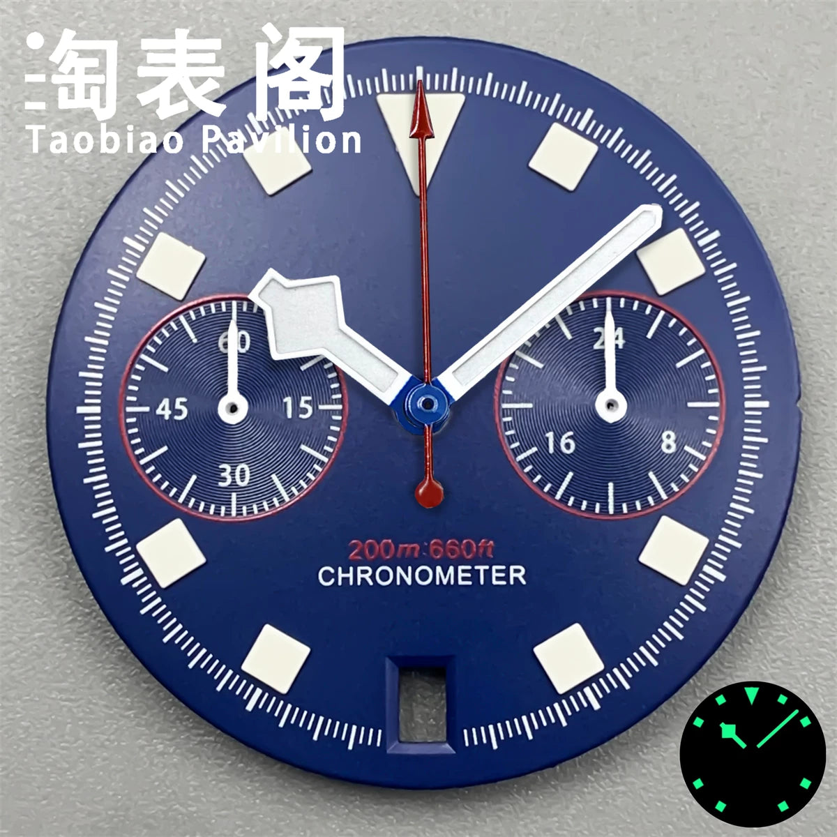 30Mm quartz vk64 dial multi-function chronograph dial snowflake hands 6 o'clock calendar green lume
