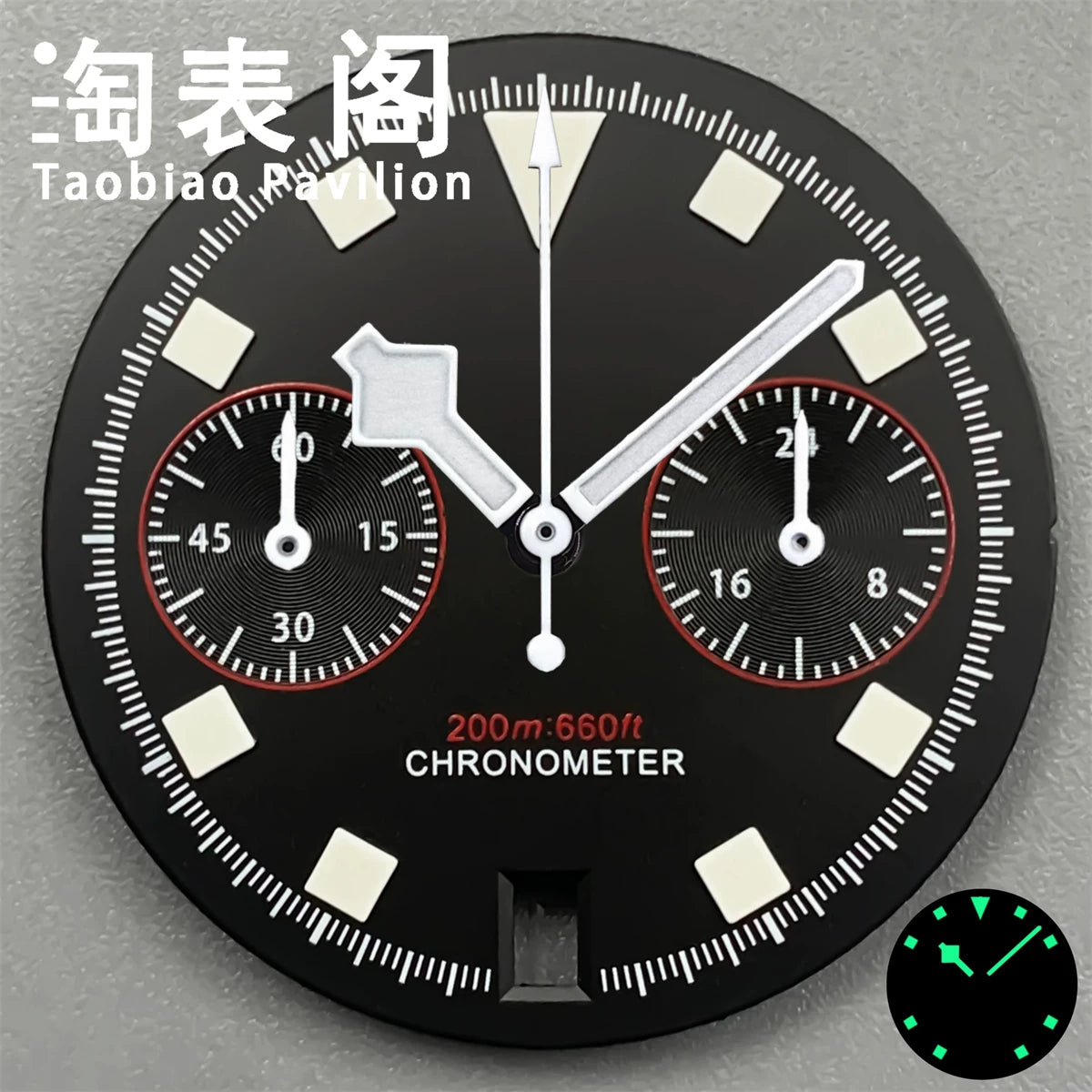 30Mm quartz vk64 dial multi-function chronograph dial snowflake hands 6 o'clock calendar green lume