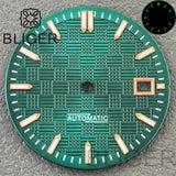 31MM Dial engineer checkered strips scale watch dial 3 o'clock calendar green luminous light for NH35 Miyota 8215, PT5000, ETA2824movement