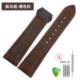 Matte retro leather strap black and green folding buckle band 20mm Italian