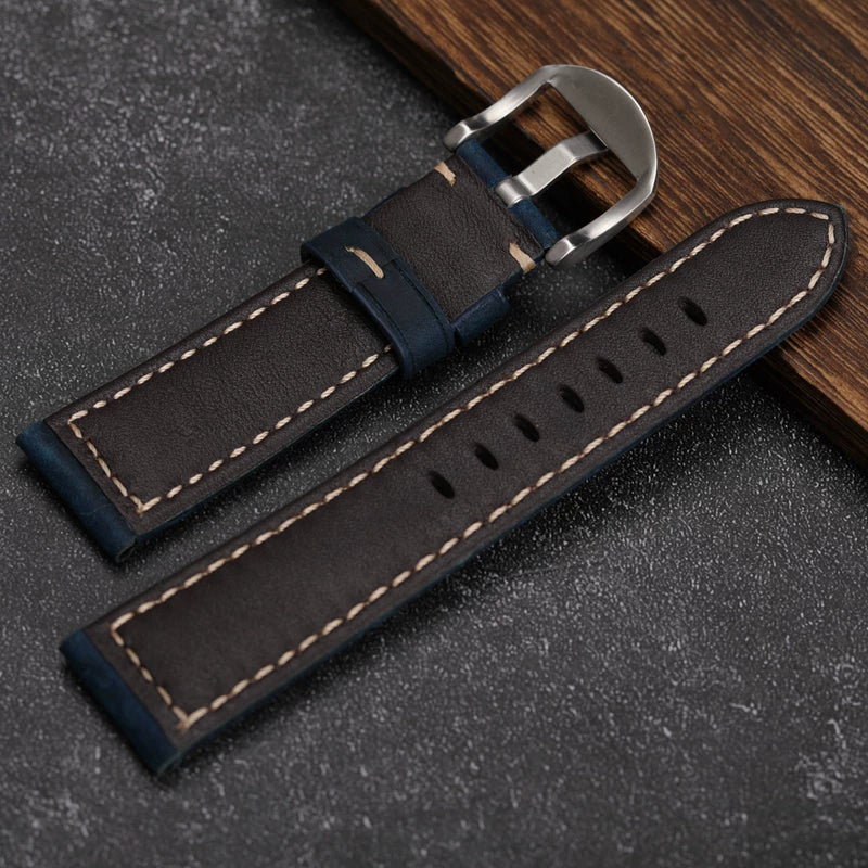 Dark blue matte leather strap 20 22 24MM fat sea blue angel 2nd generation first layer cowhide men's bracelet