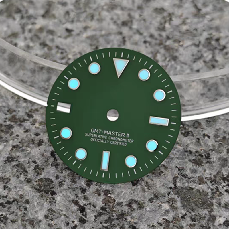 28.5m Left-handed watch dial for NH34 Nh35 36 etc BGW9 blue-green luminous Submariner style