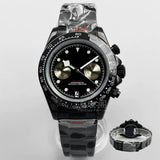 39Mm VK64 Datona Watch 2 eyes Black PVD Chronograph Quartz 5-pin green luminous sapphire 5ATM