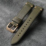 Solid CUSN8 Bronze Clasp Leather Strap High-end first-layer cowhide  20MM 21MM matte green black brown