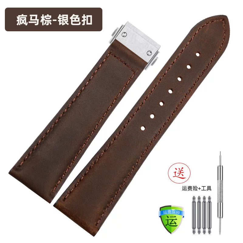 Matte retro leather strap black and green folding buckle band 20mm Italian