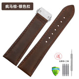 Matte retro leather strap black and green folding buckle band 20mm Italian