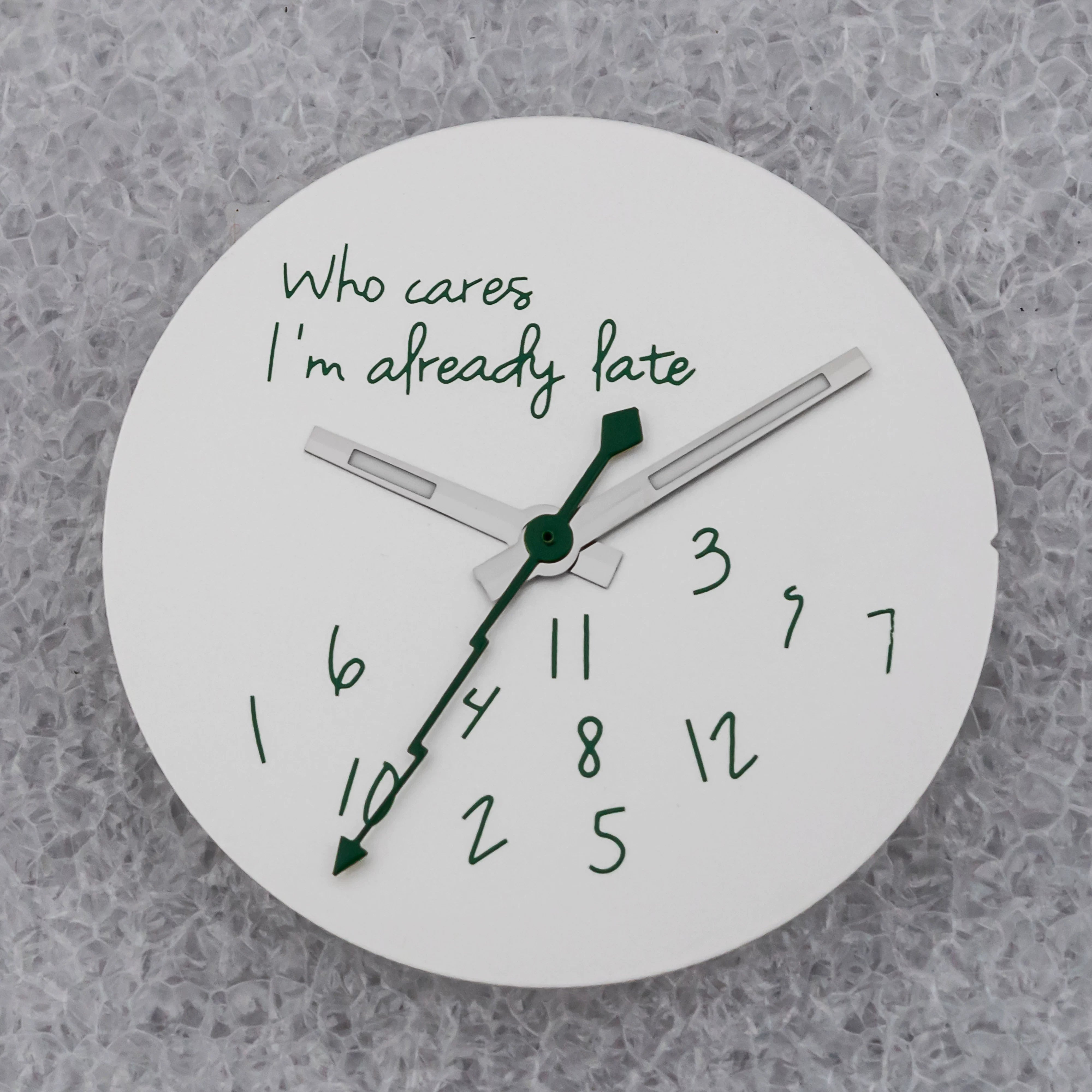 NO Date Window Dial Who Cares I'm Already Late for NH35 movement 28.5mm Green Lume Hands