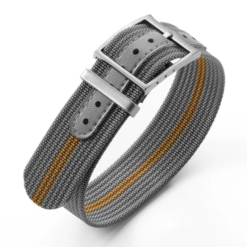 Nato nylon strap with leather sticker For Sub FXD etc Seiko Mods 20/22mm Silver Buckle