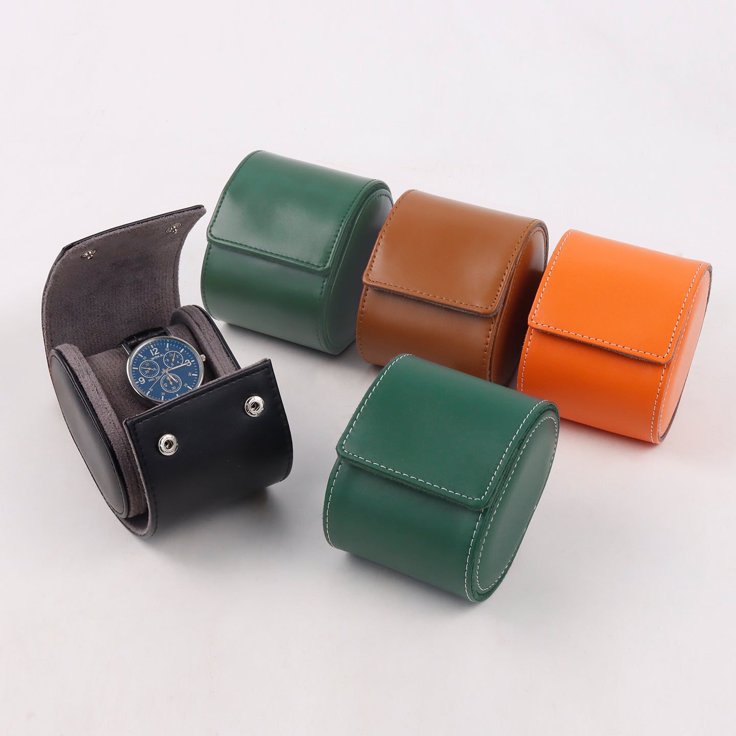 Oval PU leather watch box  pillow core removable snap-button watch packaging gift box no logo