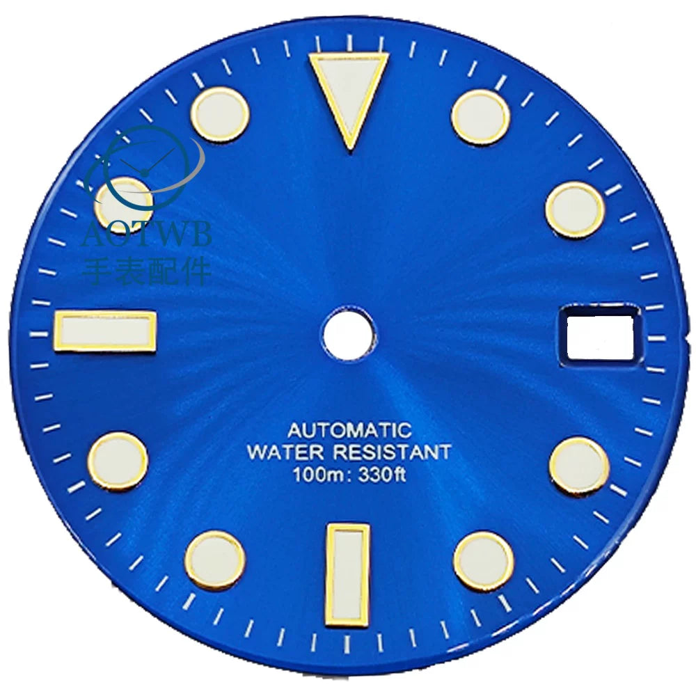 28.5MM Submariner Dial sunburst Blue luminous NH35 NH34 ETA2824 PT5000 Miyota8215 ST2130