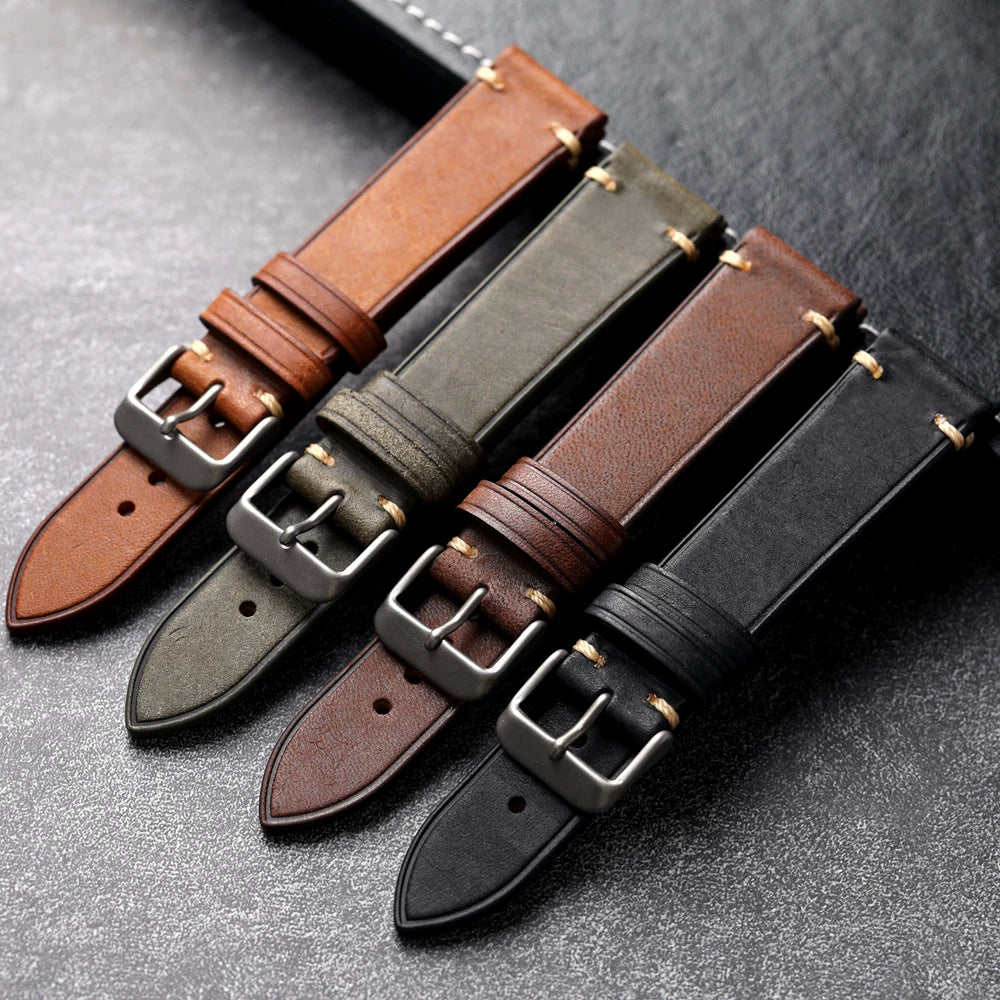 Titanium Clasp Handmade cowhide Leather strap 19 20 21 22MM retro style