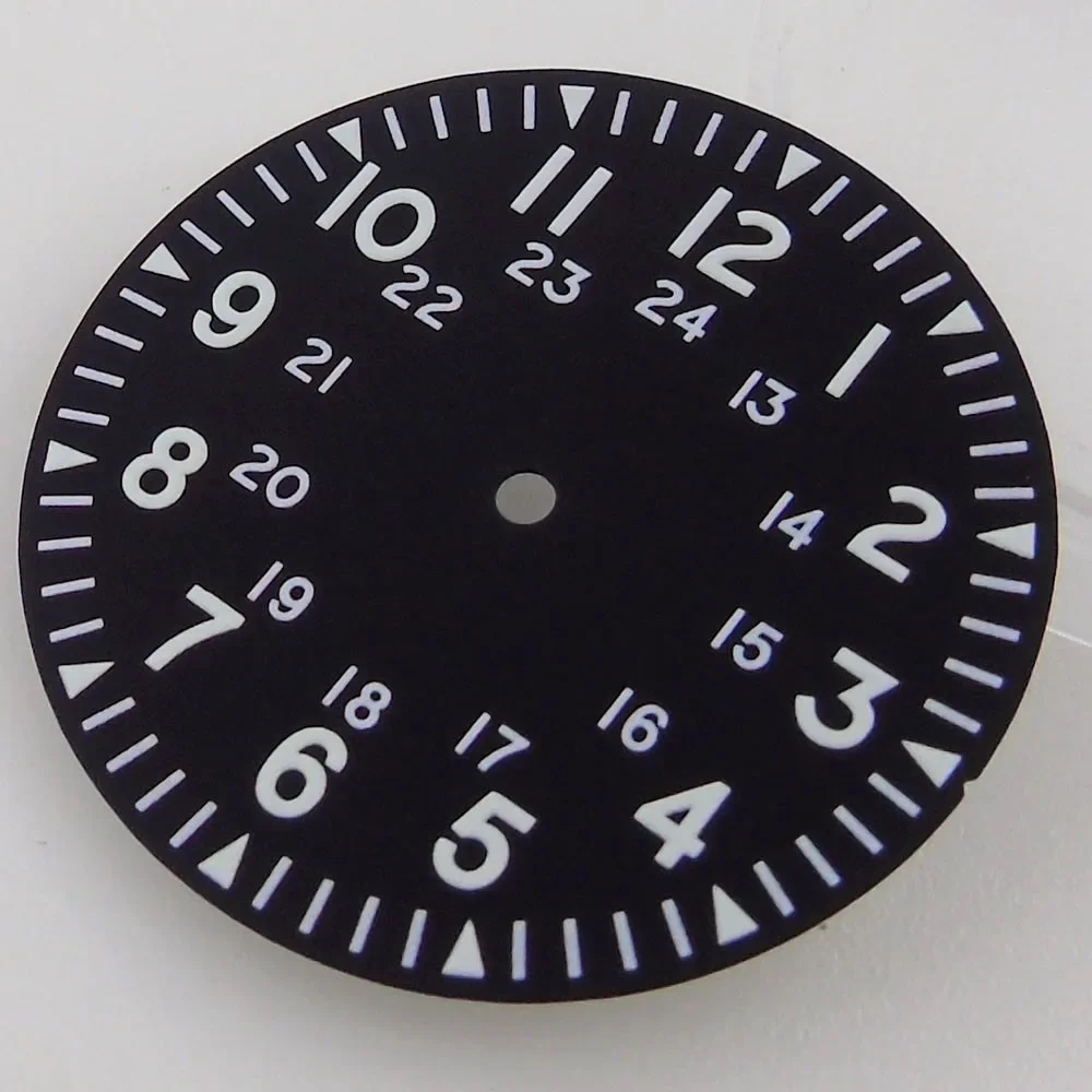 33.5MM Sterile Pilot Dial for TMI NH35 Green luminous Date Window Green BLue Black Vintage Style