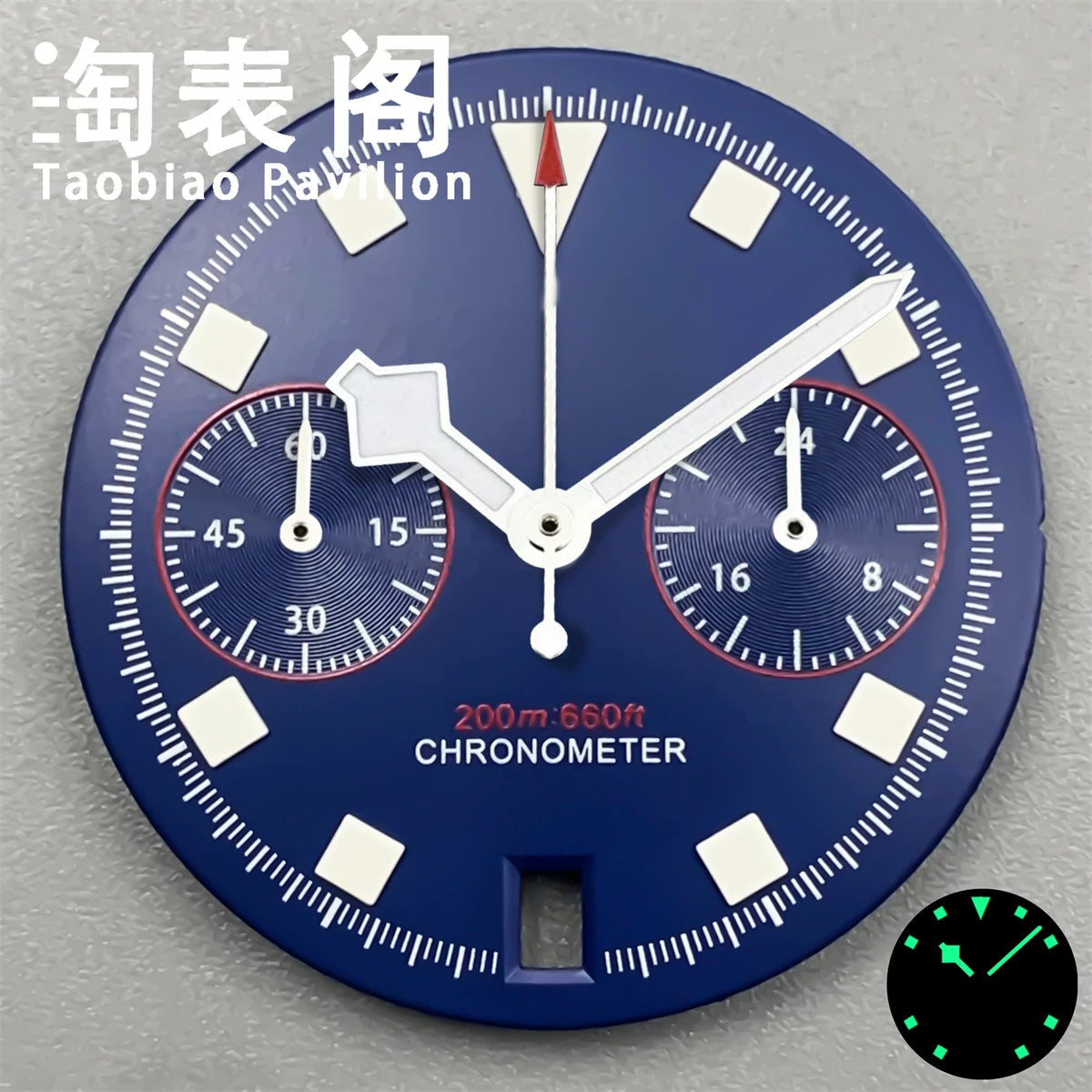 30Mm quartz vk64 dial multi-function chronograph dial snowflake hands 6 o'clock calendar green lume