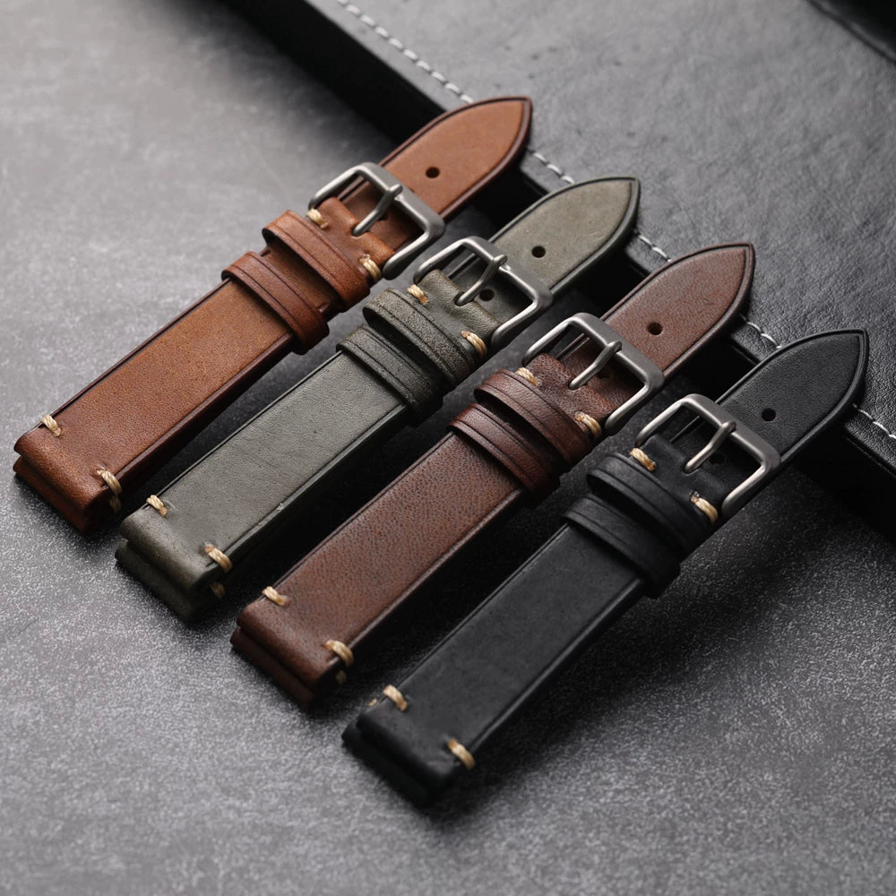 Titanium Clasp Handmade cowhide Leather strap 19 20 21 22MM retro style