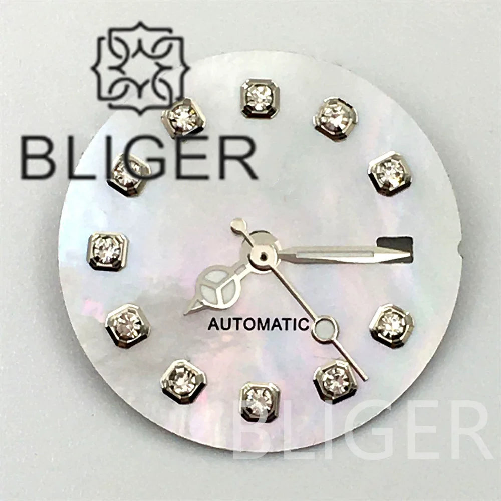 20.5Mm women's Dial sunburst MOP diamond silver nail sterile with hands for NH05 movement