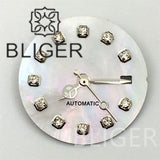 20.5Mm women's Dial sunburst MOP diamond silver nail sterile with hands for NH05 movement
