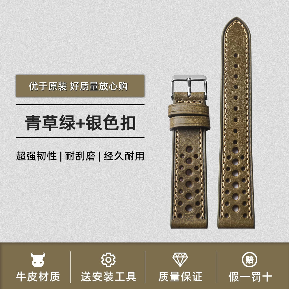 Summer Leather Strap Handmade Italian PUEBLO Breathable Men's Strap Soft 18 20 22MM Real Cowhide