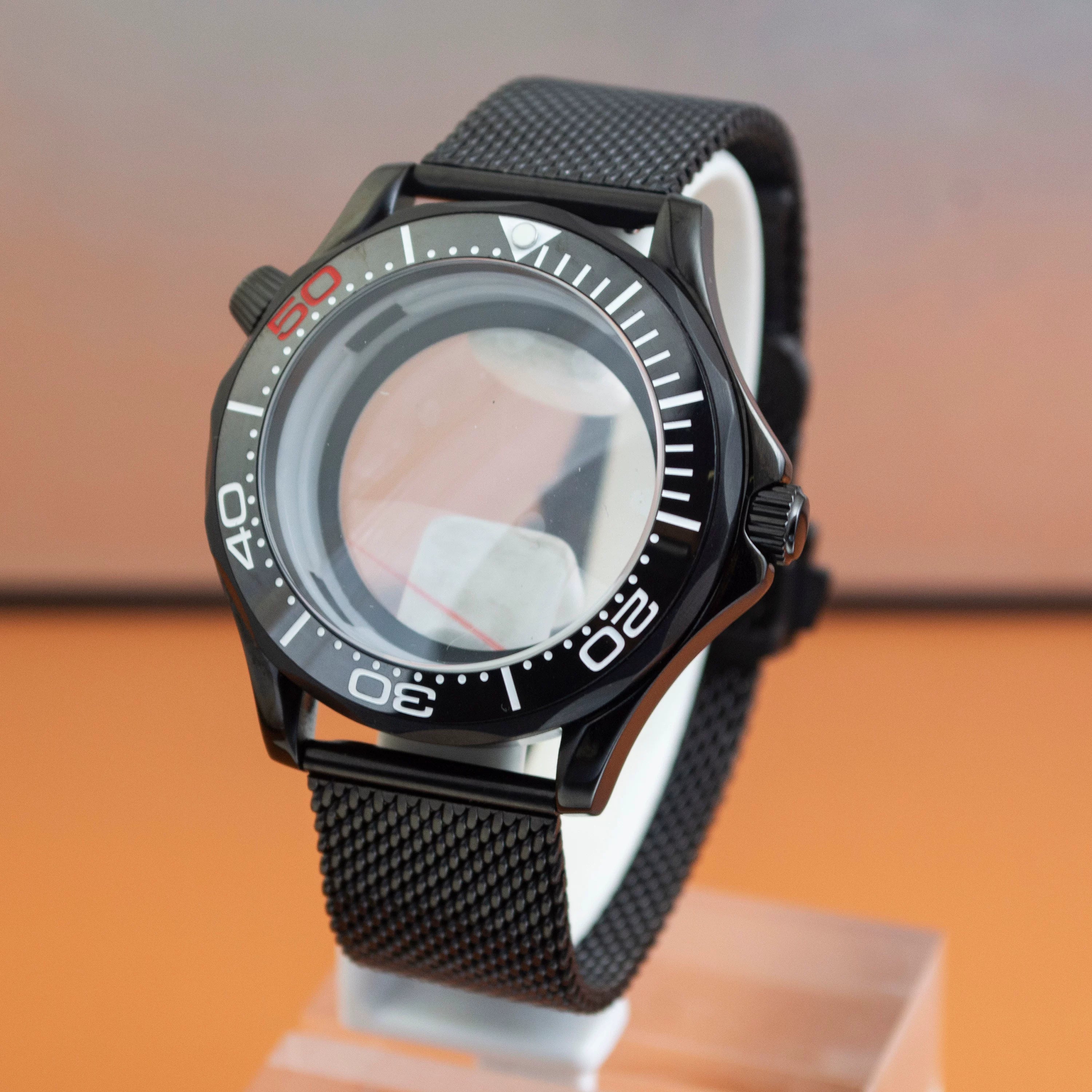 Black Seamaster 300 Case 41mm Sapphire for NH35/NH36 10ATM