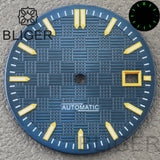 31MM Dial engineer checkered strips scale watch dial 3 o'clock calendar green luminous light for NH35 Miyota 8215, PT5000, ETA2824movement