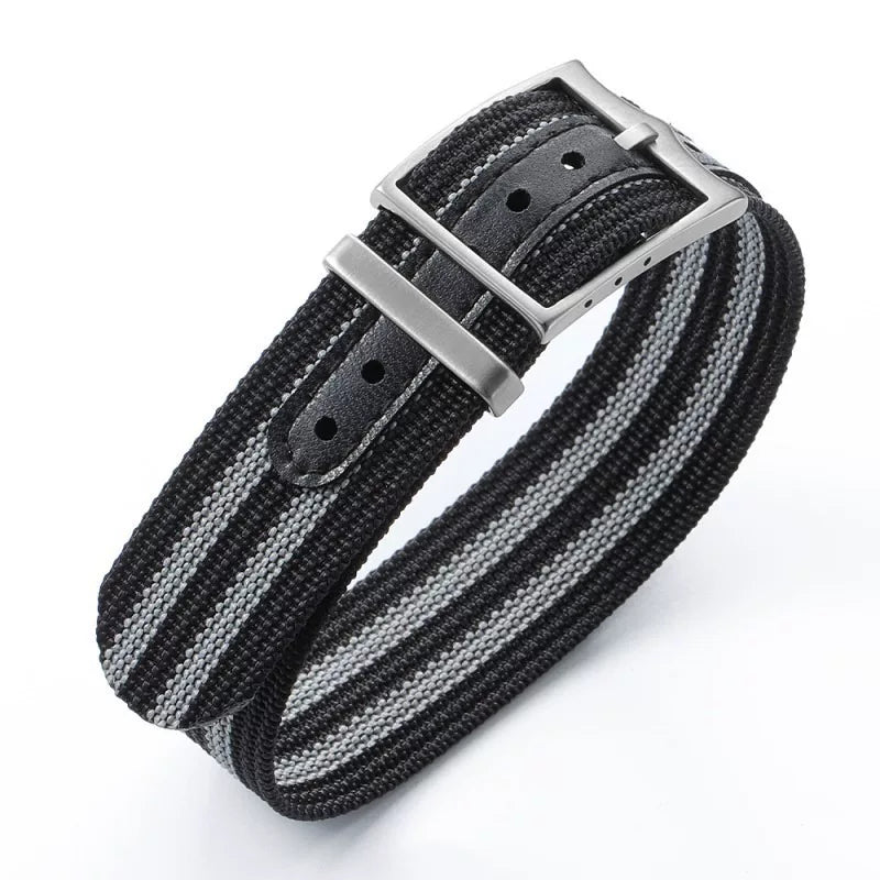Nato nylon strap with leather sticker For Sub FXD etc Seiko Mods 20/22mm Silver Buckle