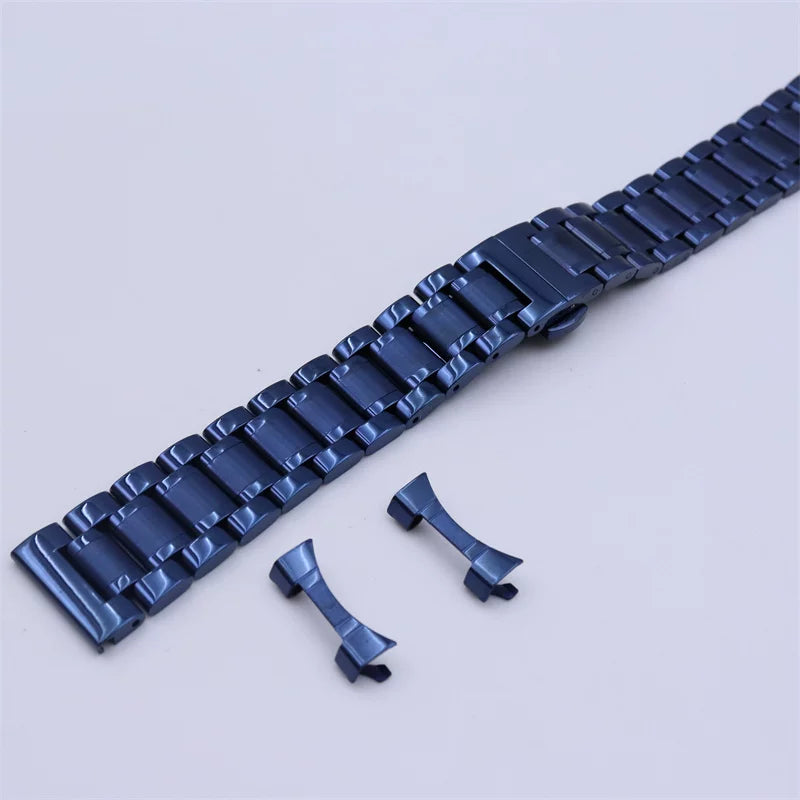 316L Solid Stainless Steel Bracelet Butterfly Buckle Flat End Blue Gold Silver Black Rose Gold+ Curved End link
