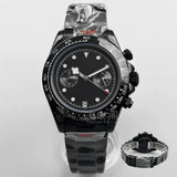 39Mm VK64 Datona Watch 2 eyes Black PVD Chronograph Quartz 5-pin green luminous sapphire 5ATM