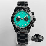 39Mm VK64 Datona Watch 2 eyes Black PVD Chronograph Quartz 5-pin green luminous sapphire 5ATM