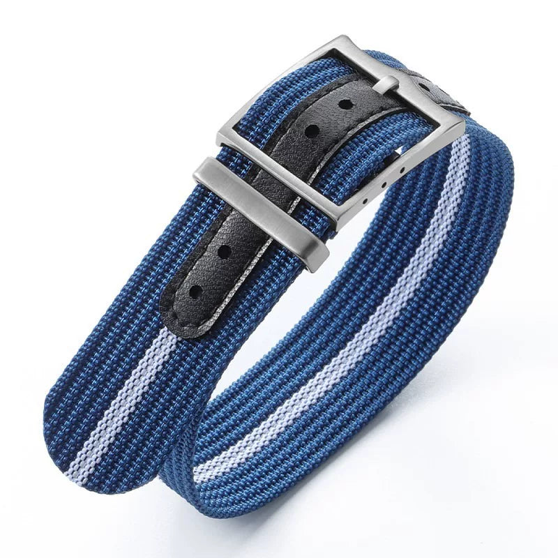 Nato nylon strap with leather sticker For Sub FXD etc Seiko Mods 20/22mm Silver Buckle