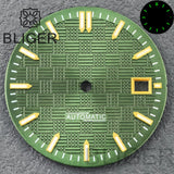 31MM Dial engineer checkered strips scale watch dial 3 o'clock calendar green luminous light for NH35 Miyota 8215, PT5000, ETA2824movement