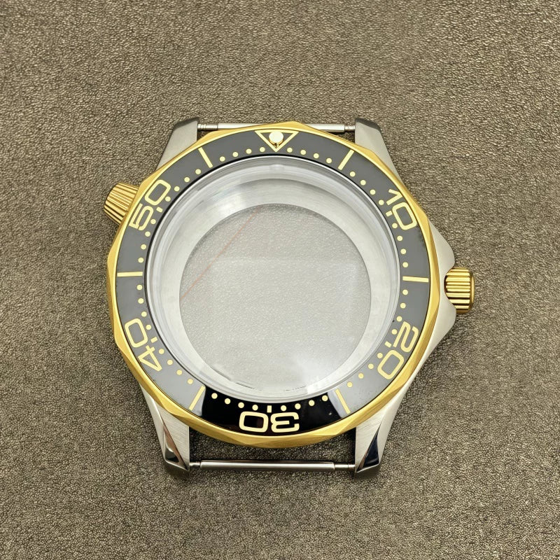 41mm Pvd Black Rose Gold Seamaster Watch Case  2 crown 316L Stainless Steel Ceramic for NH35/36 Movement