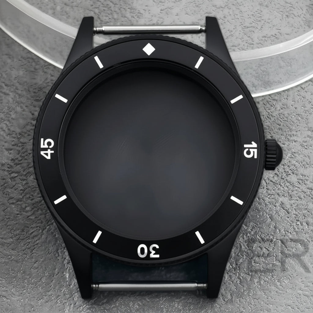 40mm PVD black Fifty Fathom Watch Case matte sandblasted Ceramic Bezel NH35 34 36 38 etc PT5000 ETA 2824 Miyota8215 movement 10Bar Sapphire