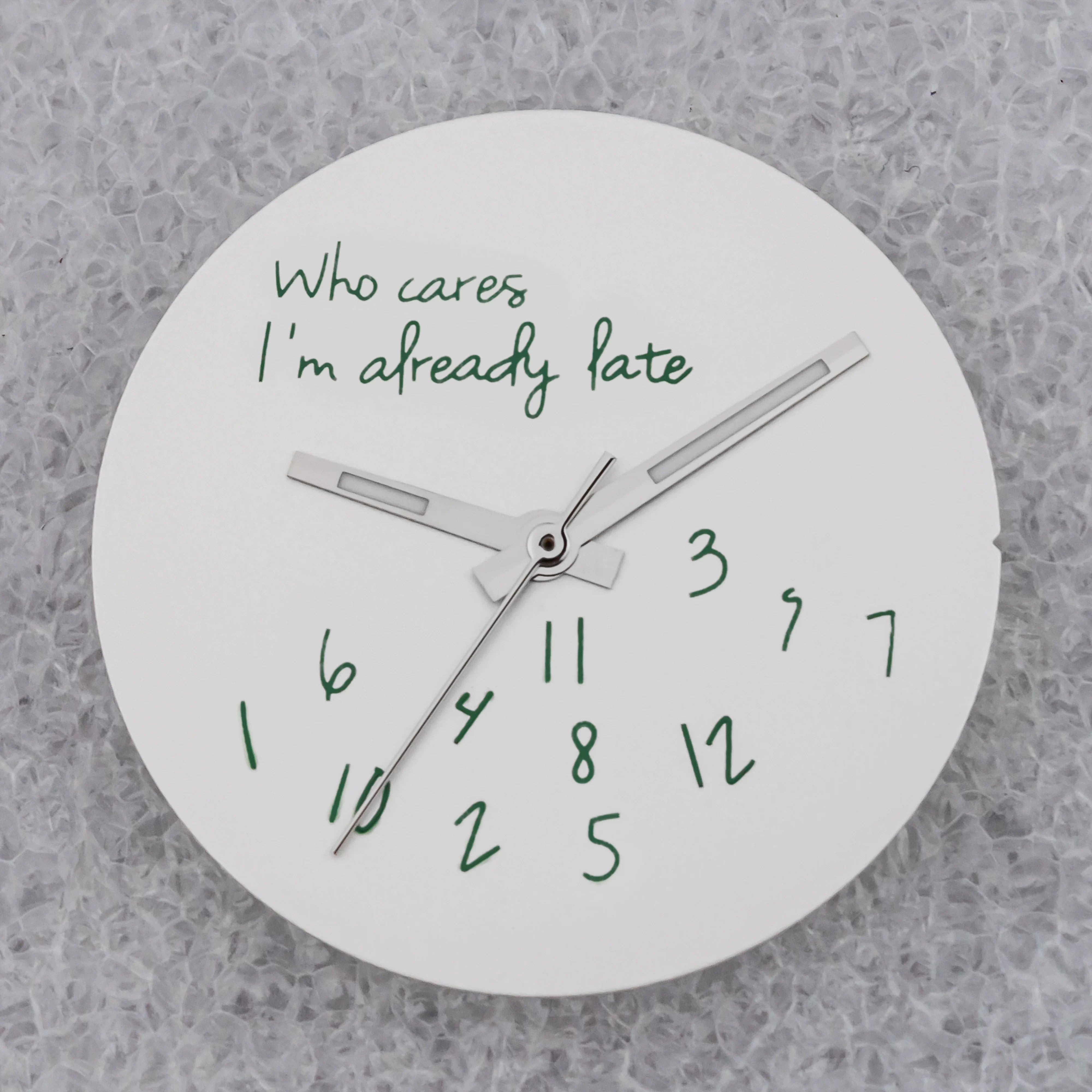 NO Date Window Dial Who Cares I'm Already Late for NH35 movement 28.5mm Green Lume Hands