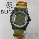 42MM Silver / black Pilot case  retro strap with 34.3mm dial pin for NH35 NH36 watch accessories