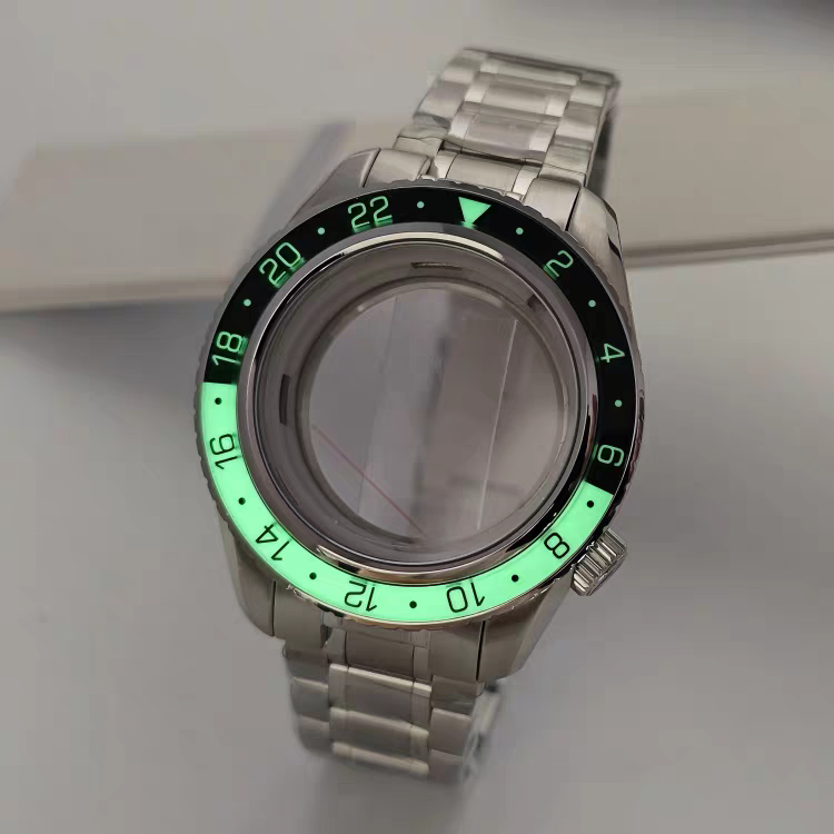 44mm GS Mod Dive Watch Case For NH34 NH35 36 with Tai Chi Bezel BGW9 Lume Sterile Dial Case Hands Ice Blue Luminous Mineral Glass