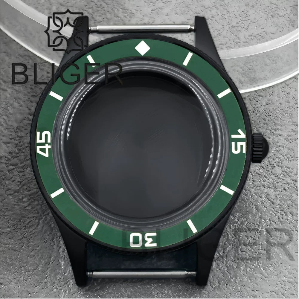 40mm PVD black Fifty Fathom Watch Case matte sandblasted Ceramic Bezel NH35 34 36 38 etc PT5000 ETA 2824 Miyota8215 movement 10Bar Sapphire