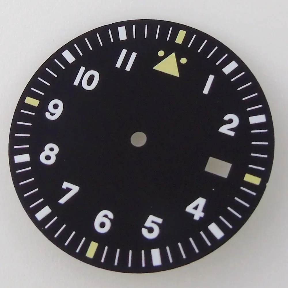 33.5MM Sterile Pilot Dial for TMI NH35 Green luminous Date Window Green BLue Black Vintage Style