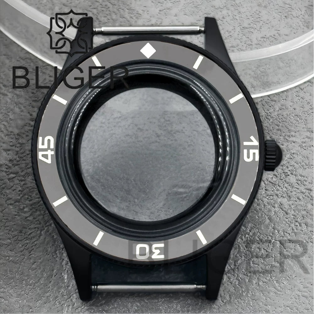 40mm PVD black Fifty Fathom Watch Case matte sandblasted Ceramic Bezel NH35 34 36 38 etc PT5000 ETA 2824 Miyota8215 movement 10Bar Sapphire