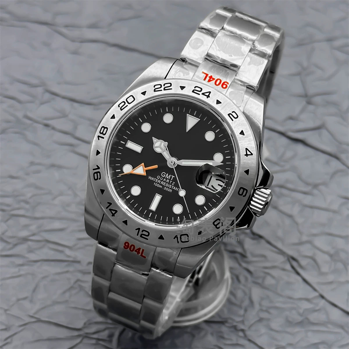 40Mm Quartz GMT Watch Swiss Ronda 515 Men's Watch 24 Hours GMT Fixed Bezel Sapphire Glass Calendar