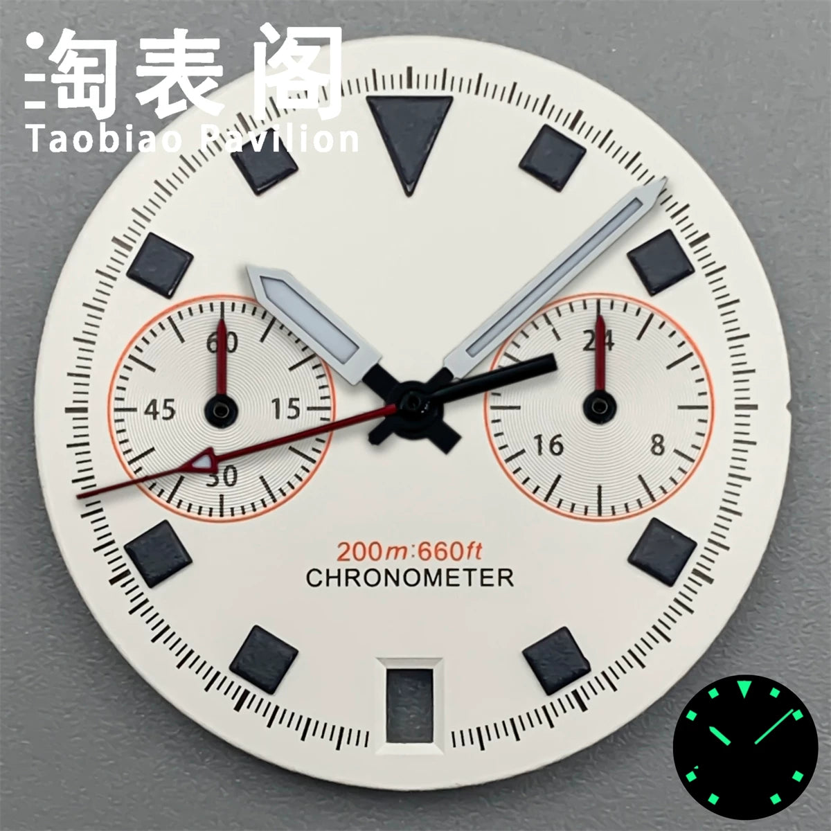 30Mm quartz vk64 dial multi-function chronograph dial snowflake hands 6 o'clock calendar green lume
