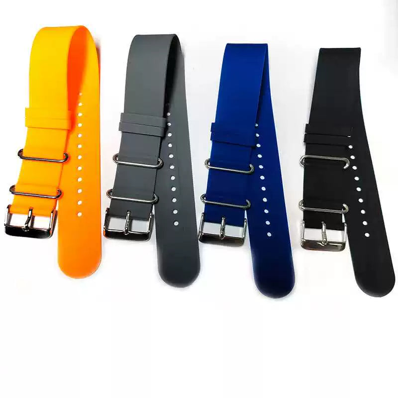 Nato Silicone Strap One piece ZULU  Loop 18/20/22 MM Soft Thin High Tensile Elastic 275mm Rubber band